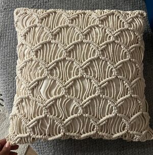 Cream Macrame Throw Pillow